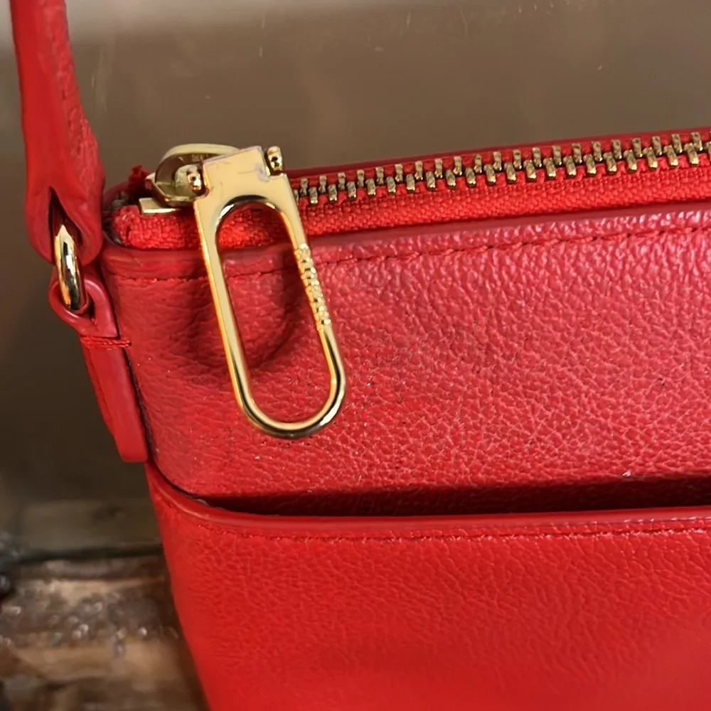 TALBOTS Red Leather Bag. Cross Body Leather with Adjustable Strap. - Picture 2 of 14